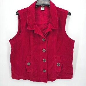 REBECCA MALONE Red Corduroy Button Front Vest Women's XL